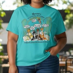 Vintage Lee Women's size XL Heaven's Cats Graphic Tee - Teal Cat Lover T-Shirt